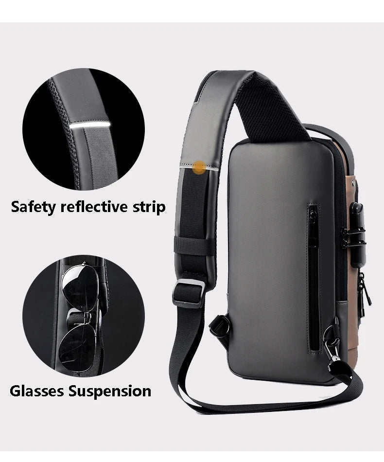 Men's Multifunction Anti-theft USB Shoulder Bag Man Crossbody Cross Body Travel Sling Chest Bags Pack Messenger Pack for Male